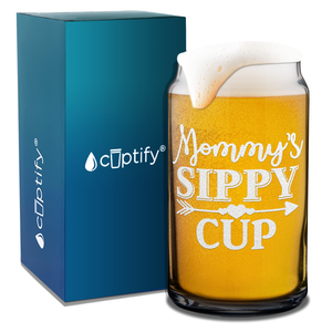 Mommy's Sippy Cup Arrow Etched on 16 oz Beer Glass Can