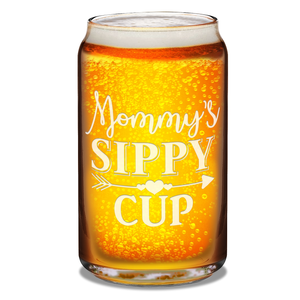 Mommy's Sippy Cup Arrow Etched on 16 oz Beer Glass Can