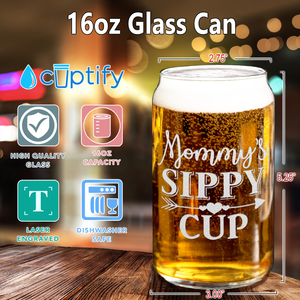 Mommy's Sippy Cup Arrow Etched on 16 oz Beer Glass Can