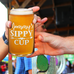 Mommy's Sippy Cup Arrow Etched on 16 oz Beer Glass Can