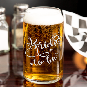 Bride To Be Etched on 16 oz Beer Glass Can