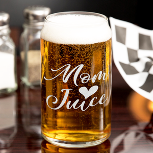 Mom Juice Etched on 16 oz Beer Glass Can