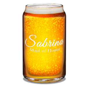 Personalized Maid of Honor Etched on 16 oz Beer Glass Can