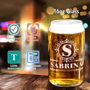 Personalized Ultramodern Monogram 16oz Glass Can