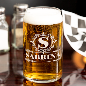 Personalized Ultramodern Monogram 16oz Glass Can