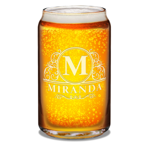 Personalized Elaborate Circle Monogram 16oz Glass Can
