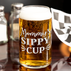 Mommy's Sippy Cup Etched on 16 oz Beer Glass Can