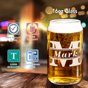 Personalized Initial Classic Block Etched 16 oz Glass Can