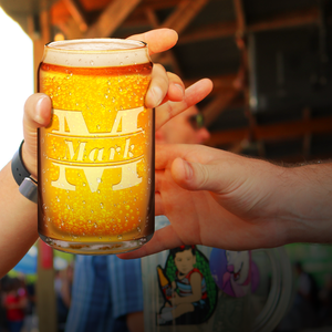 Personalized Initial Classic Block Etched 16 oz Glass Can