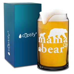 Mama Bear Etched on 16 oz Beer Glass Can