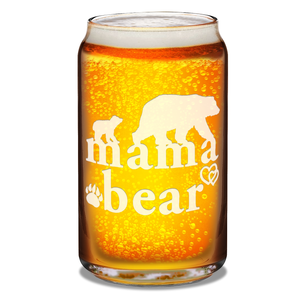 Mama Bear Etched on 16 oz Beer Glass Can