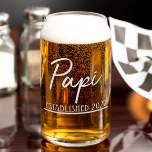 Papi Established 2022 Etched on 16 oz Beer Glass Can
