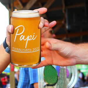 Papi Established 2022 Etched on 16 oz Beer Glass Can