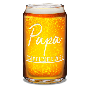 Papa Established 2022 Etched on 16 oz Beer Glass Can