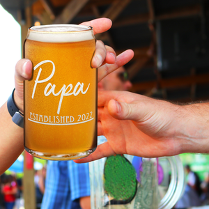 Papa Established 2022 Etched on 16 oz Beer Glass Can
