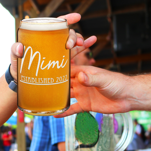 Mimi Established 2022 Etched on 16 oz Beer Glass Can