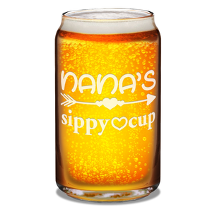 Nana's Sippy Cup Etched on 16 oz Beer Glass Can