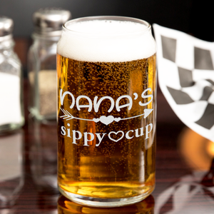 Nana's Sippy Cup Etched on 16 oz Beer Glass Can