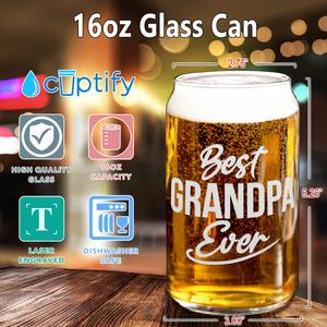 Best Grandpa Ever Etched on 16 oz Beer Glass Can