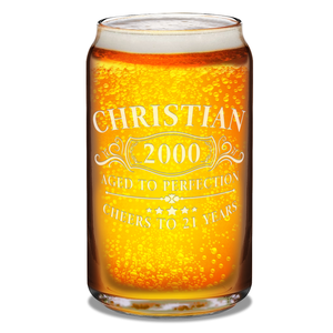 Personalized Vintage Cheers to 21 Years 2000 16oz Glass Can