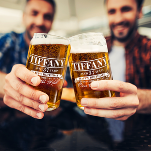 Personalized Year and Age Happy Birthday Over The Hill Etched 16 oz Glass Can