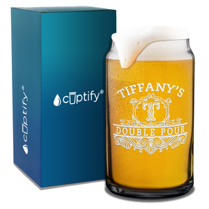 Personalized Double Pour Name and Initial Etched 16 oz Glass Can