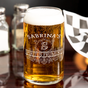 Personalized Spiritus Frumenti Name and Initial Etched 16 oz Glass Can