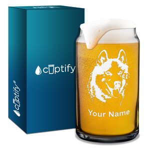 Personalized Siberian Huskie Head 16 oz Beer Glass Can