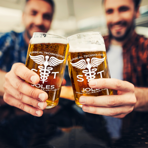 Personalized ST Surgical Technologist Etched 16 oz Beer Glass Can