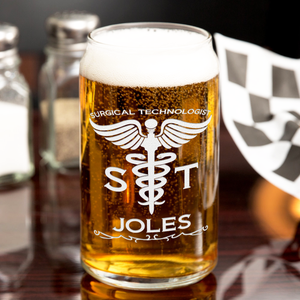 Personalized ST Surgical Technologist Etched 16 oz Beer Glass Can