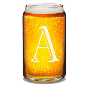 Monogram Initial Letter A Etched on 16 oz Beer Glass Can