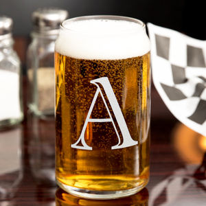 Monogram Initial Letter A Etched on 16 oz Beer Glass Can