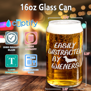 Easily Distracted by Wieners 16 oz Beer Glass Can