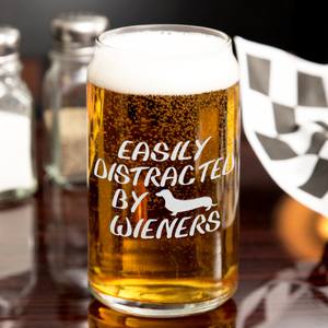 Easily Distracted by Wieners 16 oz Beer Glass Can
