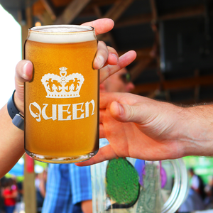 Queen Crown Etched on 16 oz Beer Glass Can