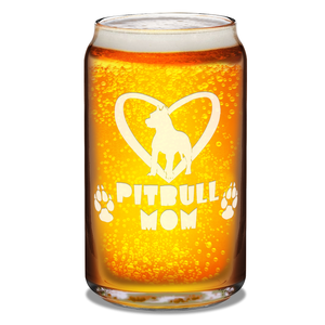 Pitbull Mom Etched on 16 oz Beer Glass Can