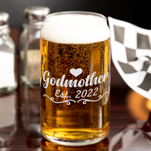 Godmother Est. 2022 Etched on 16 oz Beer Glass Can