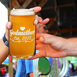 Godmother Est. 2022 Etched on 16 oz Beer Glass Can