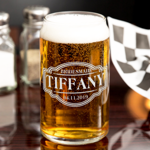 Personalized Bridesmaid Etched on 16 oz Beer Glass Can
