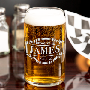 Personalized Groomsmen Etched on 16 oz Beer Glass Can