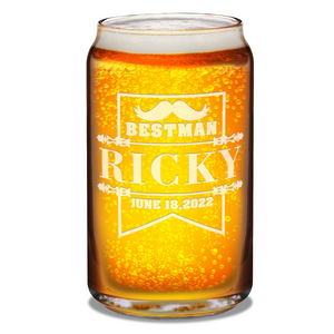 Personalized Best Man Etched on 16 oz Beer Glass Can