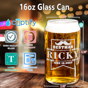 Personalized Best Man Etched on 16 oz Beer Glass Can