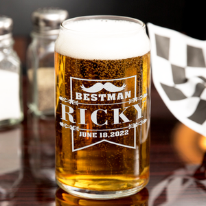Personalized Best Man Etched on 16 oz Beer Glass Can