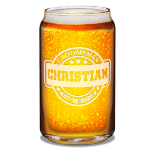 Personalized Groomsman Etched on 16 oz Beer Glass Can
