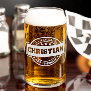 Personalized Groomsman Etched on 16 oz Beer Glass Can