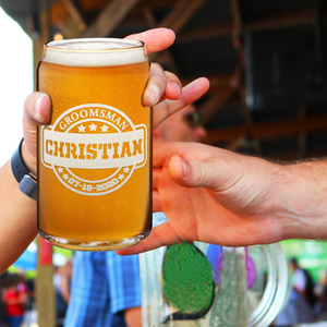 Personalized Groomsman Etched on 16 oz Beer Glass Can
