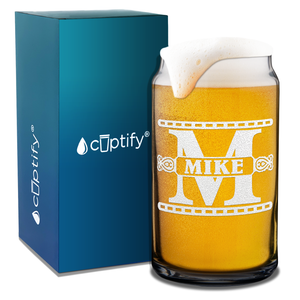 Personalized Monogram Initial Groomsmen Etched on 16 oz Beer Glass Can