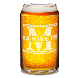 Personalized Monogram Initial Groomsmen Etched on 16 oz Beer Glass Can