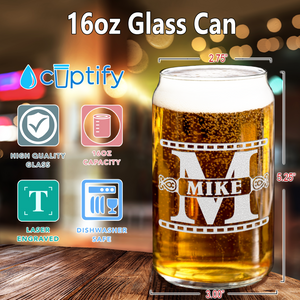 Personalized Monogram Initial Groomsmen Etched on 16 oz Beer Glass Can