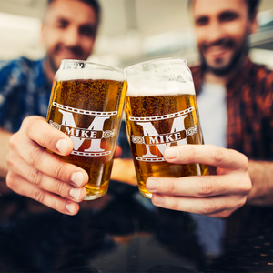 Personalized Monogram Initial Groomsmen Etched on 16 oz Beer Glass Can
